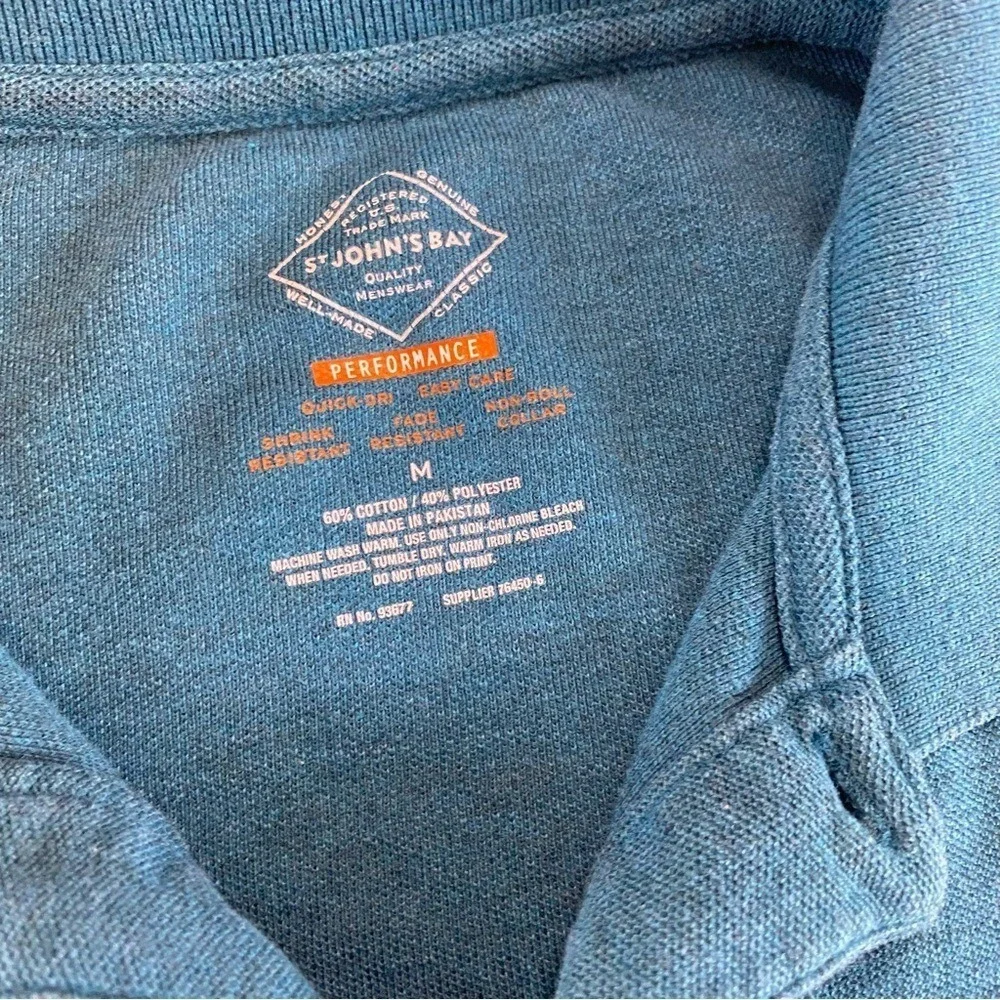 St.‎ Johns Bay Mens Performance Polo Shirt Teal Blue Short Sleeve Medium Classic